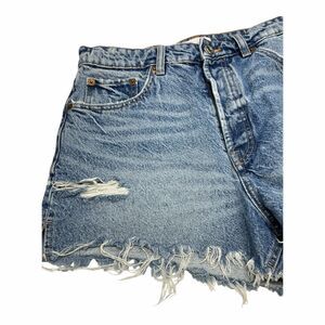 Zara Women's Size 8 Blue Button Fly High Rise Distressed Hem Mini Shorts NWOT